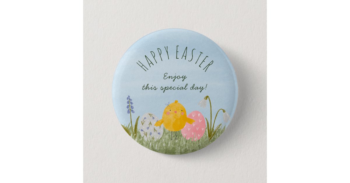 Custom Happy Easter cute watercolor Button | Zazzle
