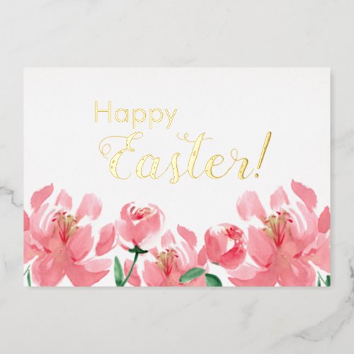 Custom Happy Easter Floral Peonies Real Gold  Foil Holiday Card