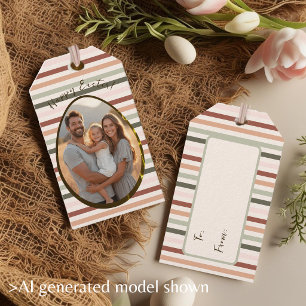 Custom Happy Easter Striped photo Gift Tags