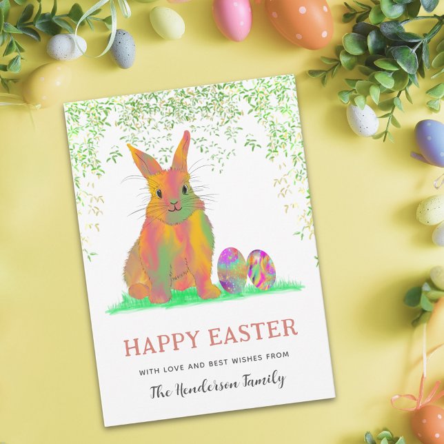 Custom Happy Easter Watercolor Cute Bunny Budget (Personalized happy easter cute bunny colorful watercolor easter eggs holiday greetings card)