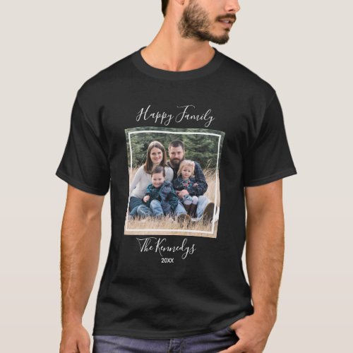 Custom Happy Family Photo With Name Black T_Shirt
