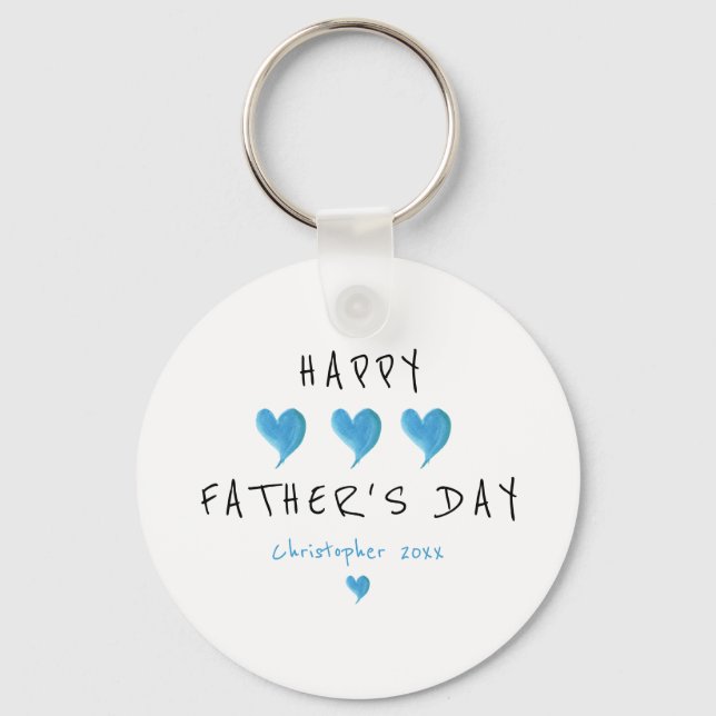 Custom Happy Father's Day Boy Hearts Keychain (Front)