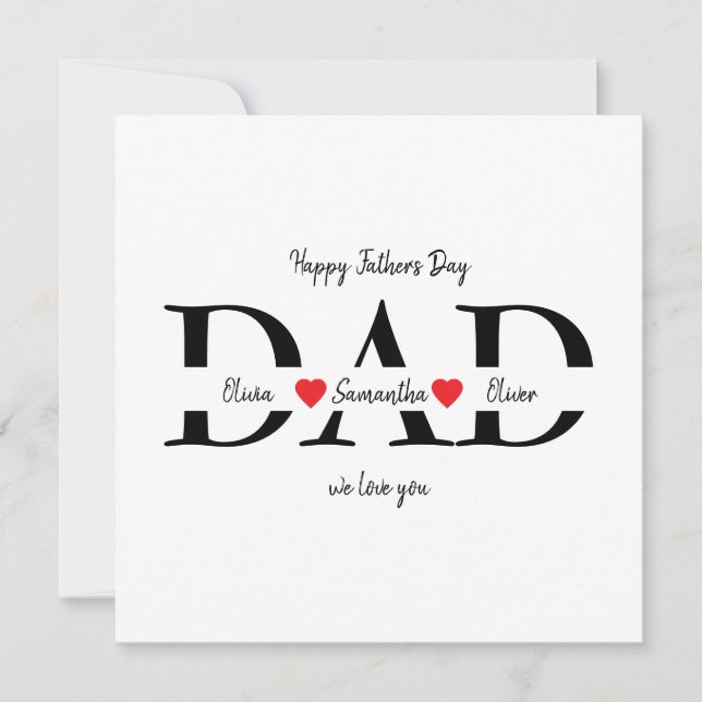Custom Happy Father's Day Flat Card with Kids Name (Front)