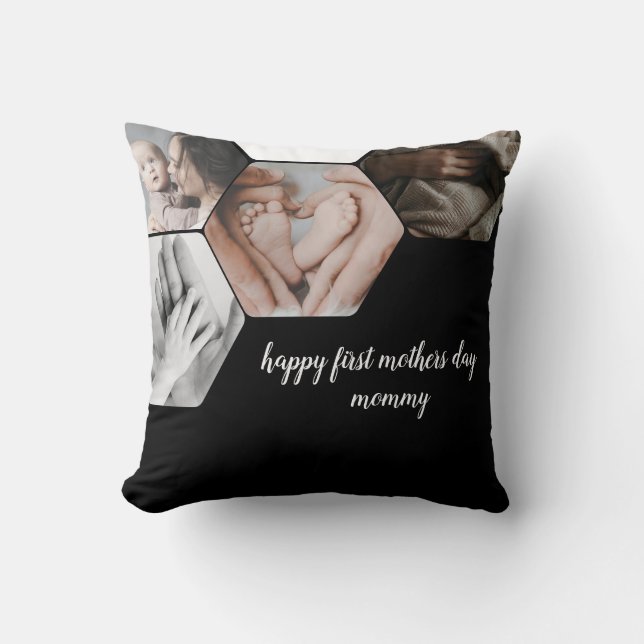 Custom happy first mothers day 4photocollage throw pillow (Front)