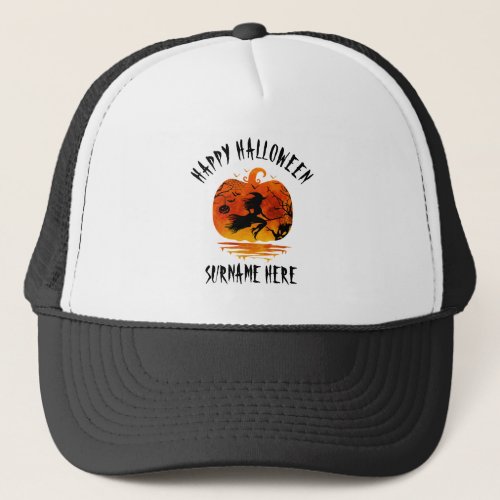 CUSTOM HAPPY HALLOWEEN FAMILY GATHERING PUMPKIN TRUCKER HAT