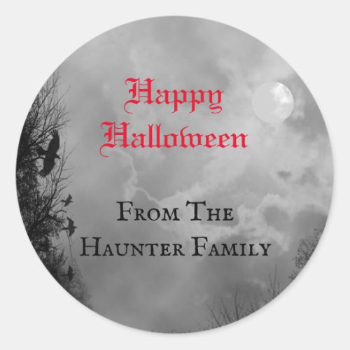 Custom Happy Halloween Full Moon and Raven Sticker
