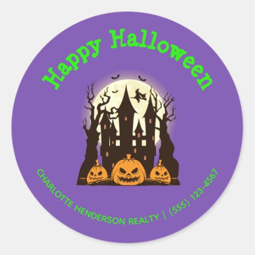 Custom Happy Halloween Haunted House Classic Round Sticker