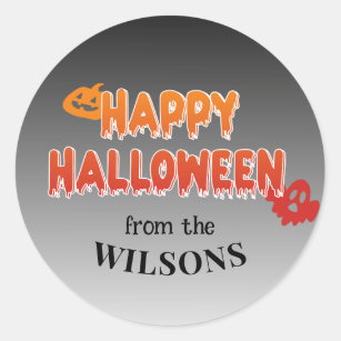 Custom Happy Halloween Label: Add Your Family Name Classic Round Sticker