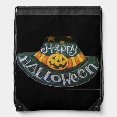 Custom Happy Halloween Pumpkin Hat Chalk Candy  Drawstring Bag