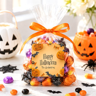 Custom Happy Halloween Pumpkin Kids Candy Favor Square Sticker