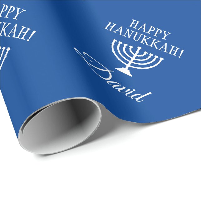 Custom Happy Hanukkah blue Jewish Holiday Wrapping Paper (Roll Corner)