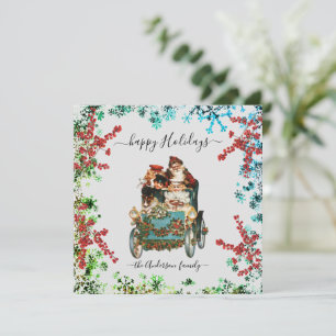 Custom Happy Holidays Chic Rustic Vintage Ephemera Invitation