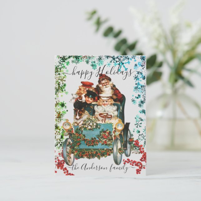 Custom Happy Holidays Chic Rustic Vintage Ephemera Postcard (Standing Front)