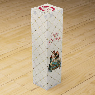 Custom Happy Holidays Chic Rustic Vintage Ephemera Wine Box