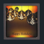 Custom Happy Holidays Christmas Ornaments Gift Box<br><div class="desc">The yellow,  orange and brown of this keepsake gift box bring warmth and holiday cheer,  and you can change the text to a custom message,  a name,  or the year. A gift box that can be used as a jewelry,  or knick-knack box after the holidays are over.</div>