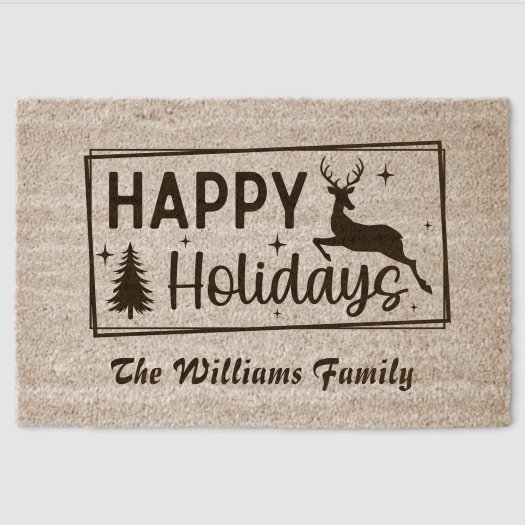 Custom Happy Holidays Christmas Tree Reindeer Coir