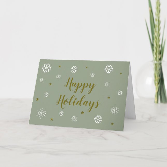 Custom Happy Holidays Elegant Snowflakes Green Holiday Card (Front)
