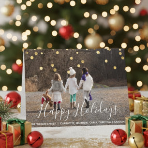 Custom HAPPY HOLIDAYS Gold confetti PHOTO Holiday Card