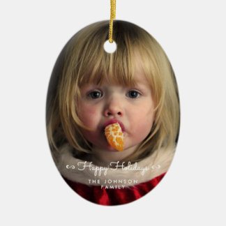 Custom Happy Holidays Oval Christmas Tree Ornament