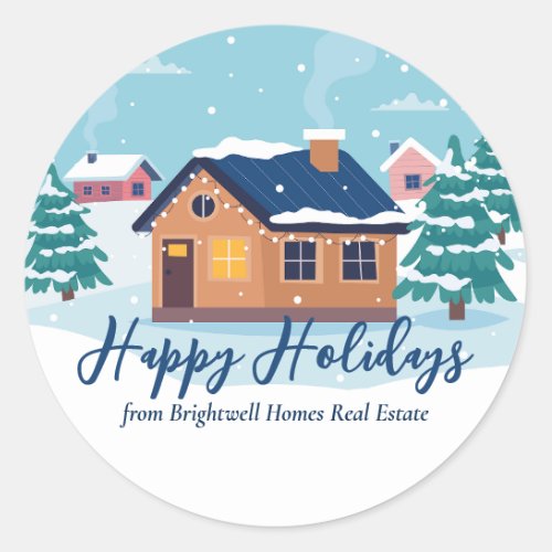 Custom Happy Holidays Real Estate Company Gift Classic Round Sticker