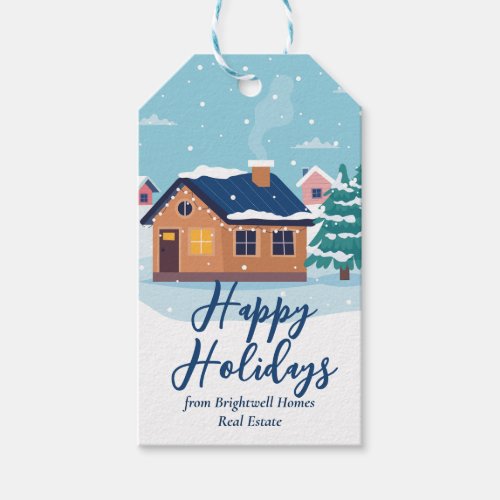 Custom Happy Holidays Real Estate Company Holiday Gift Tags