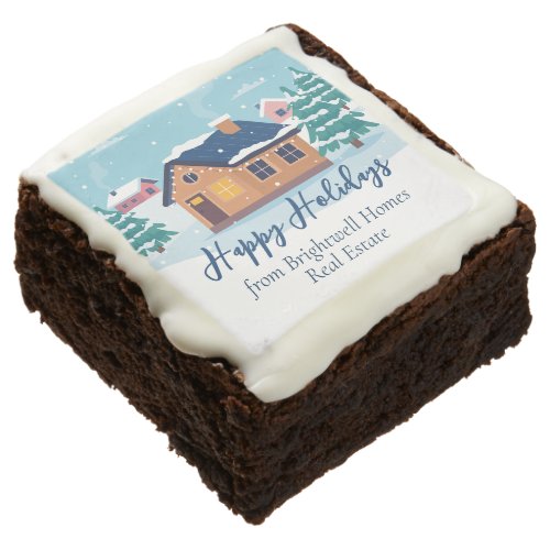 Custom Happy Holidays Real Estate Company Party Brownie