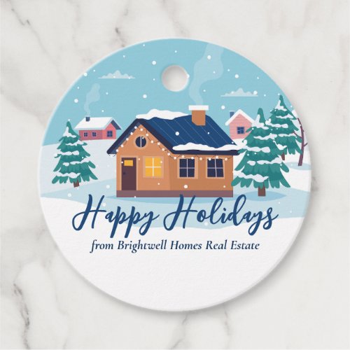 Custom Happy Holidays Real Estate Company Party Favor Tags