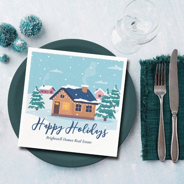 Custom Happy Holidays Real Estate Company Party Napkins (Creator Uploaded)