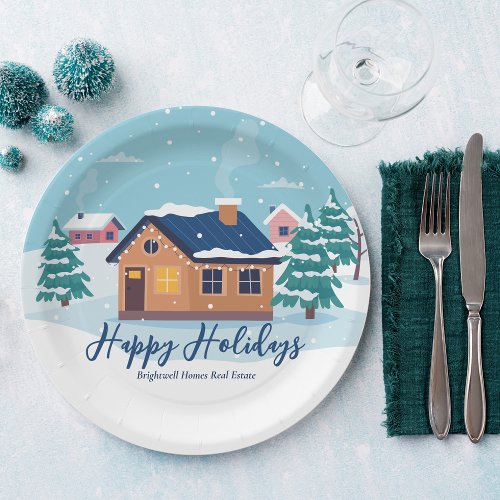 Custom Happy Holidays Real Estate Company Party Paper Plates