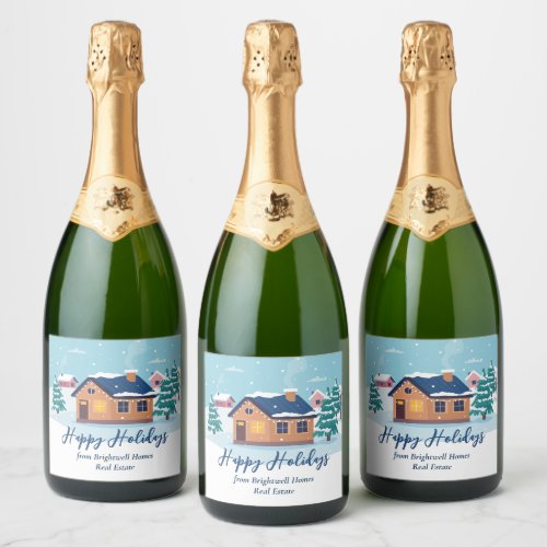 Custom Happy Holidays Real Estate Company Party Sparkling Wine Label
