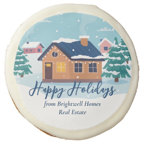 Custom Happy Holidays Real Estate Company Party Sugar Cookie