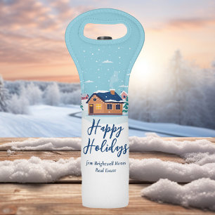 Custom Happy Holidays Real Estate Company Party Wine Bag