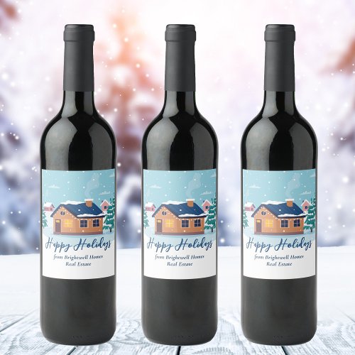Custom Happy Holidays Real Estate Company Party Wine Label