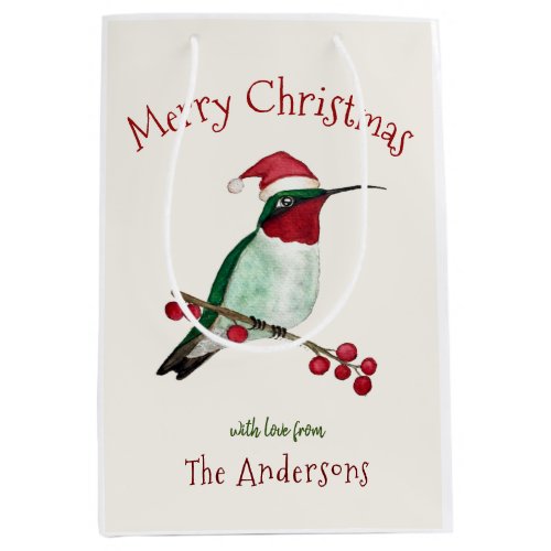 Custom Happy Holidays Santa Hummingbird Favor Tags Medium Gift Bag