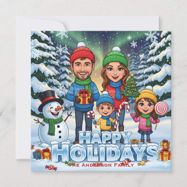Custom Happy Holidays Winter Scene Design Holiday Card (Front)