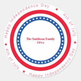 Custom Happy Independence Day Red White Blue Classic Round Sticker