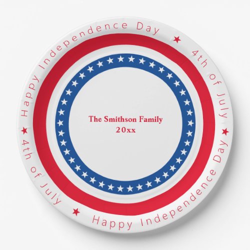 Custom Happy Independence Day Red White Blue Paper Plates