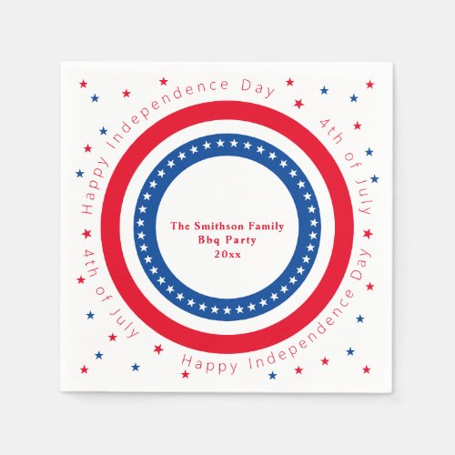 Custom Happy Independence Day Red White Blue Stars Napkins