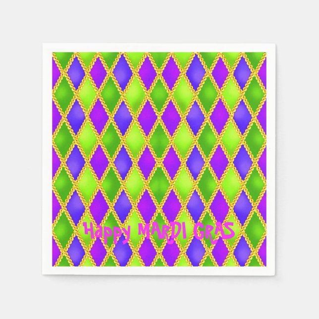 Custom Happy MARDI GRAS Diamonds Disposable Paper Napkins (Front)