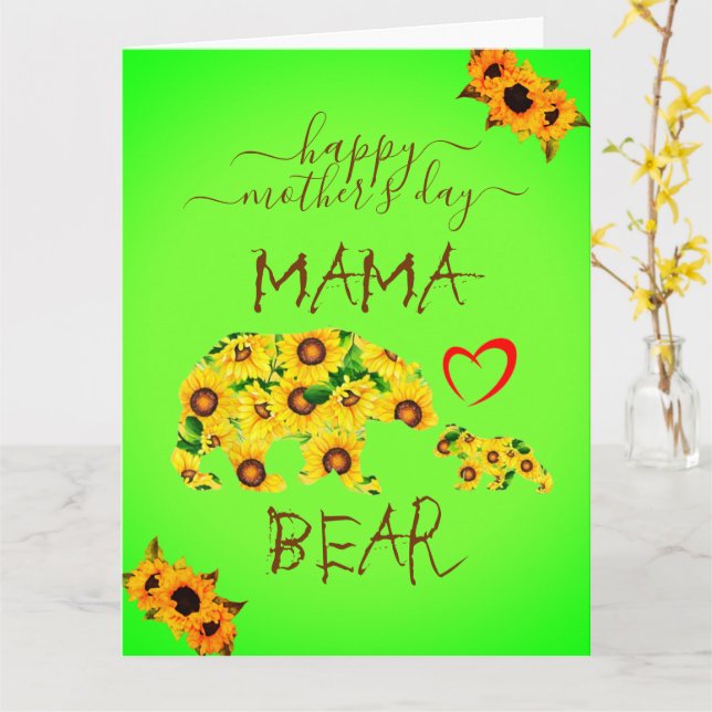 Custom Happy Mothers Day MAMA BEAR Sunflowers Mom Card (Yellow Flower)