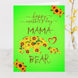 Custom Happy Mothers Day MAMA BEAR Sunflowers Mom Card