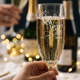 Custom Happy New Year 2027 Elegant Script Family N Champagne Flute