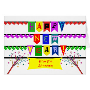 Custom Happy New Year, , Bright and Colorful Flags Cards