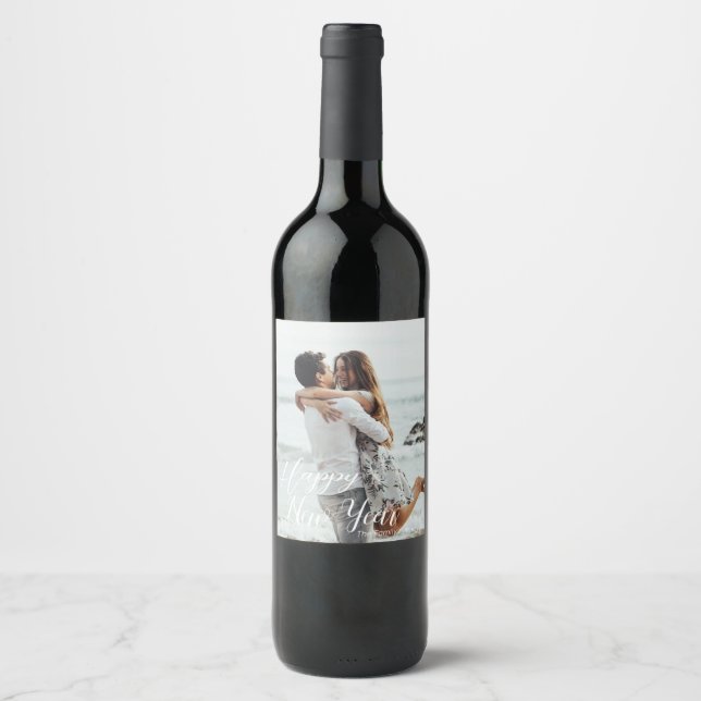 custom happy new year , custom photo wine label  (Front)