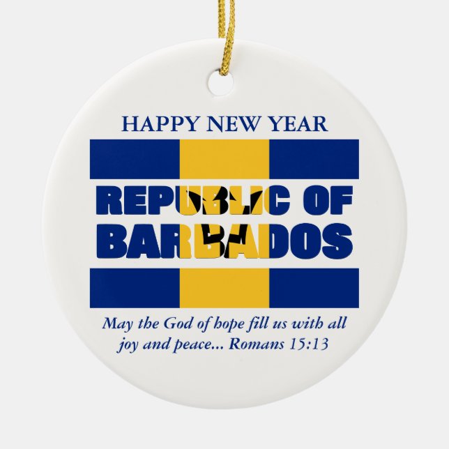 Custom Happy New Year Republic of Barbados Ceramic Ornament (Front)
