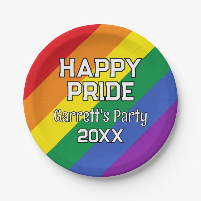 Custom Happy Pride LGBT Gay Pride Party Rainbow Paper Plates (Front)