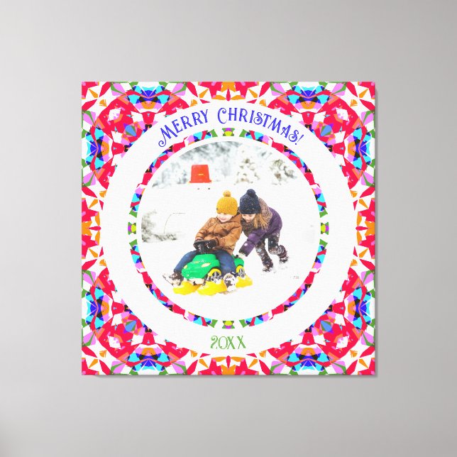 Custom Happy Red Bright Green Christmas Keepsake Canvas Print (Front)