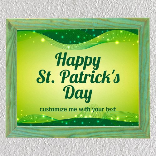 Custom Happy St Patricks Day Cute Green Sparkle Poster