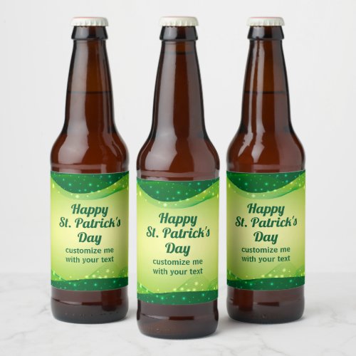 Custom Happy St Patricks Day Green Sparkle Party Beer Bottle Label