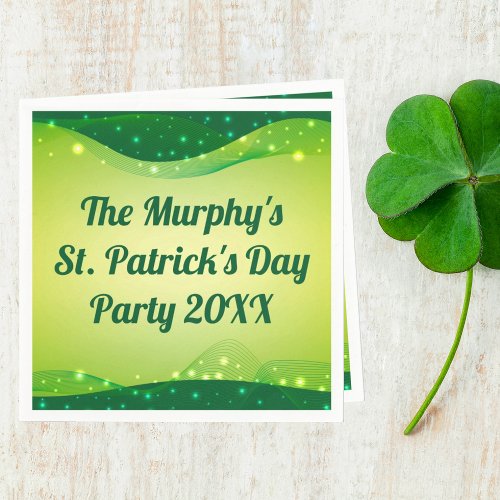 Custom Happy St Patricks Day Green Sparkle Party Napkins